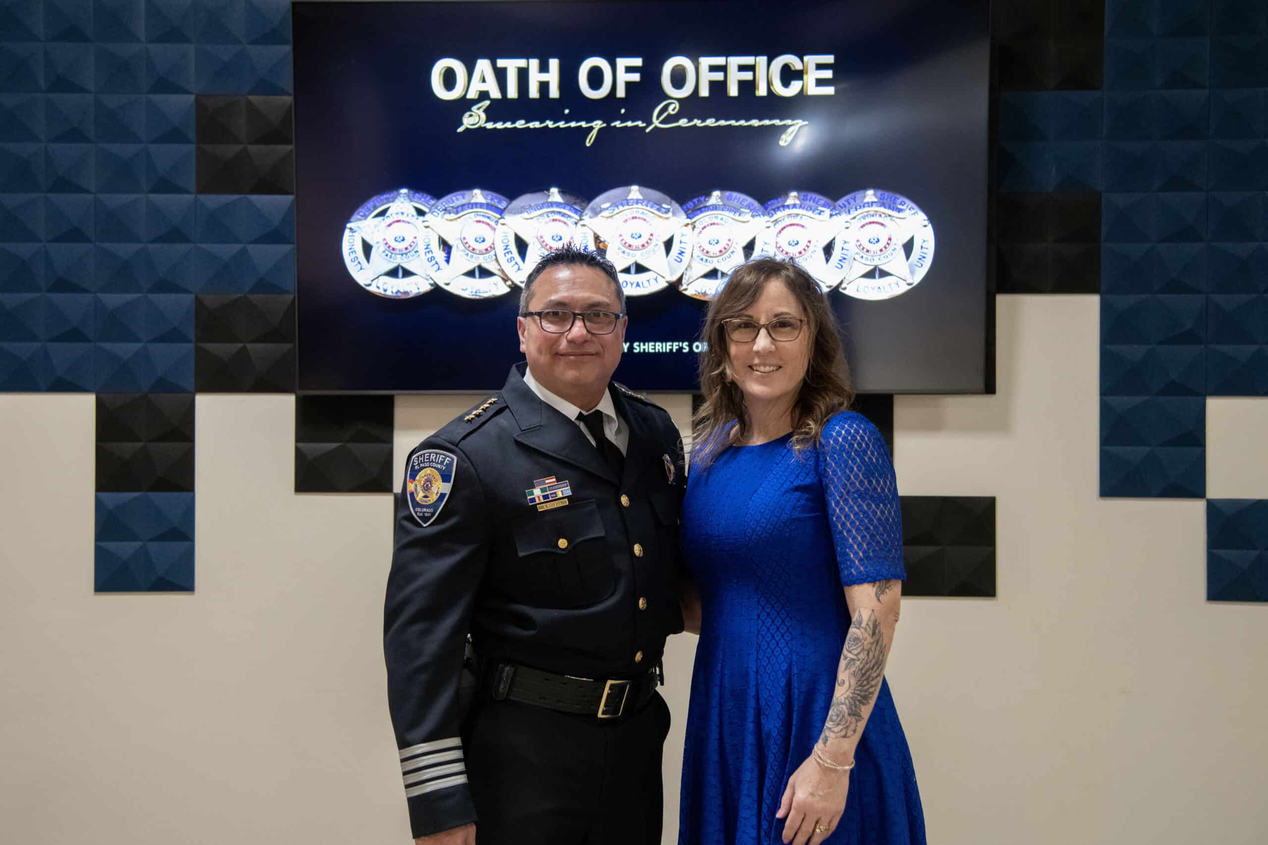 Joe and Melissa Roybal at the 2023 Swearing In Ceremony for the EPC Sheriff's Office.